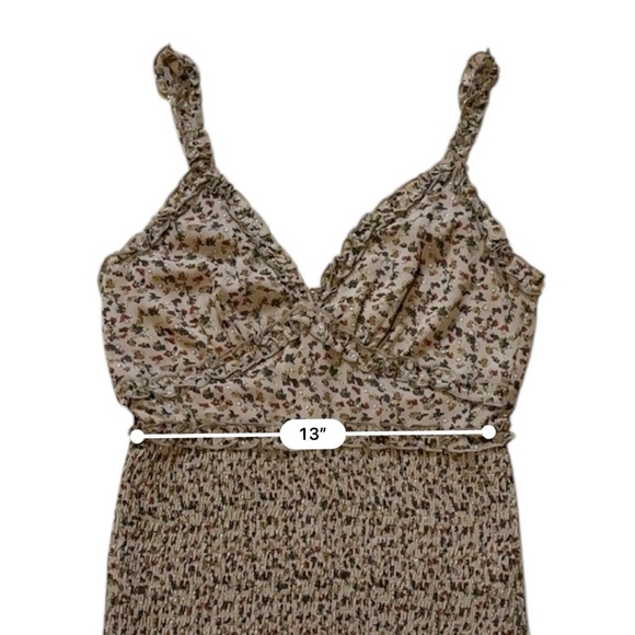 Storia Brown Floral Mini Dress Spaghetti Strap Small Preppy Feminine Smocked M - Picture 5 of 8